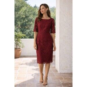 M&S Per Una Women’s Premium Burgundy Lace Midi Dress Sz US 10 UK 14 MOB Wedding